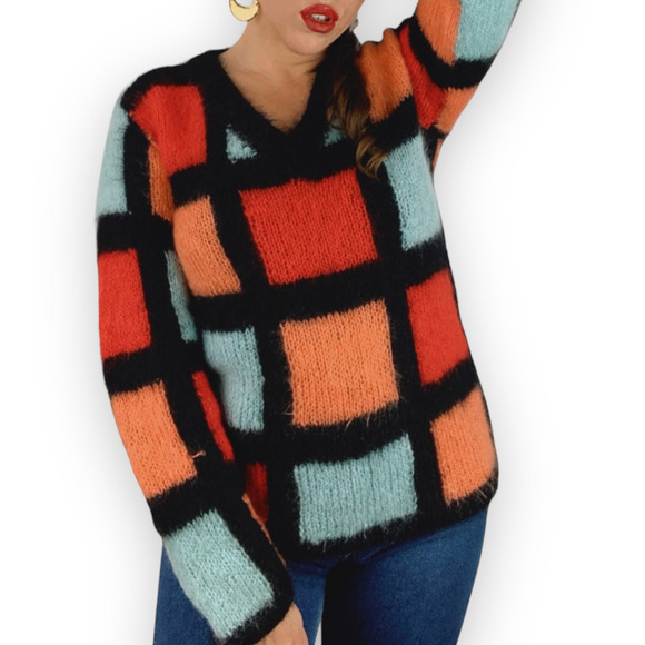 70's hand knitted mohair color block sweater - Picture 13 of 14